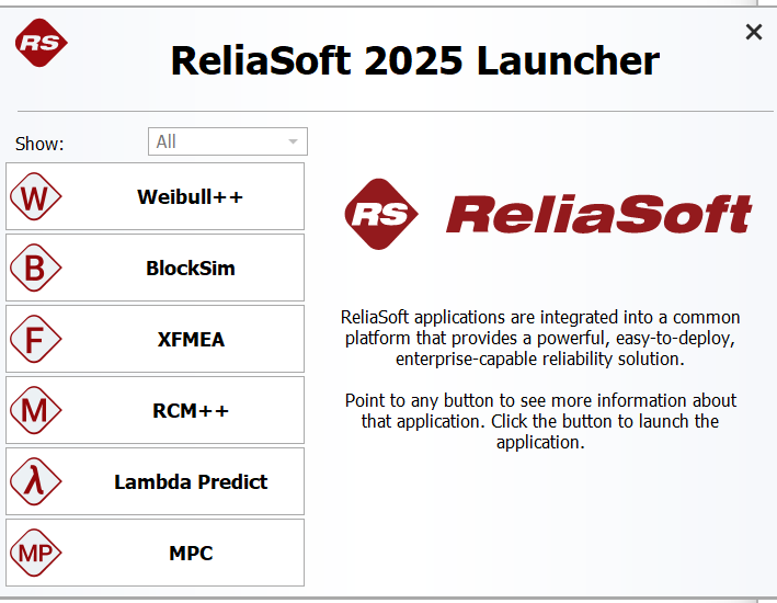 ReliaSoft 2026 Launcher ReliaSoft Product Suite Latest Update